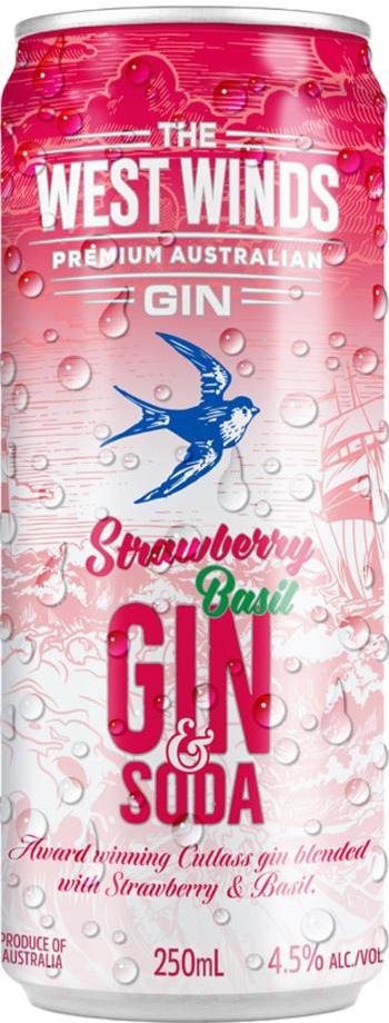 The West Winds Gin Strawberry Basil Gin & Soda 250ml