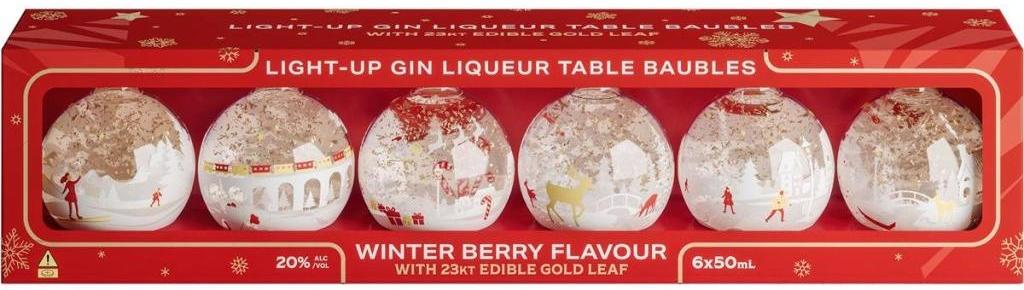 Light Up Winterberry Gin Liqueur Gift Baubles 6 x 50ml