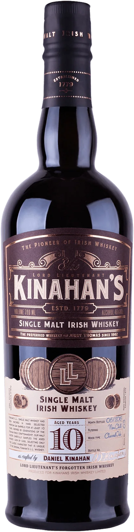 Kinahans 10 Year Old Single Malt Irish Whiskey 700ml